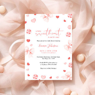 Little Sweetheart Pink Bow And Candy Baby Shower Invitation