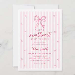 Little Sweetheart Pink Bow Baby Shower Invitation