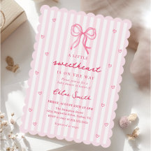 Little Sweetheart Pink Bow Baby Shower Invitation