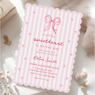 Little Sweetheart Pink Bow Baby Shower Invitation