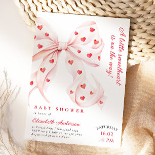 Little Sweetheart Pink Bow Baby Shower Invitation