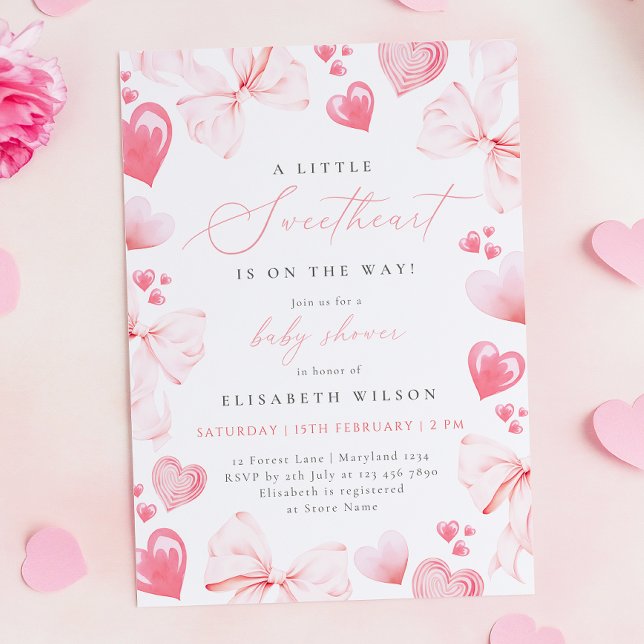 Little Sweetheart Pink Bow Baby Shower Invitation (Creator Uploaded)