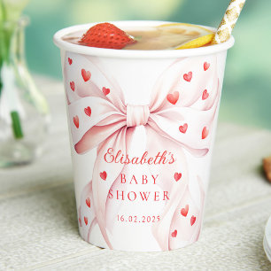 Little Sweetheart Pink Bow Girl Baby Shower Paper Cups