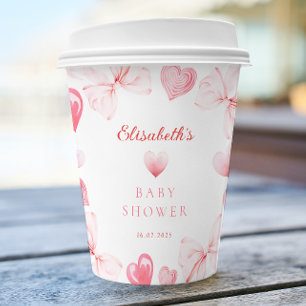 Little Sweetheart Pink Bow Girl Baby Shower Paper Cups