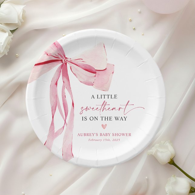 Little Sweetheart Pink Bow Valentine's Baby Shower Paper Plate (Creator Uploaded)