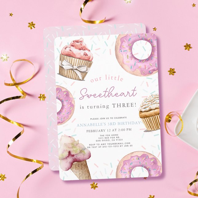Little Sweetheart Pink Cupcake & Doughnut Birthday Invitation (Creator Uploaded)