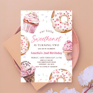 Little Sweetheart Pink Cupcake & Doughnut Birthday Invitation