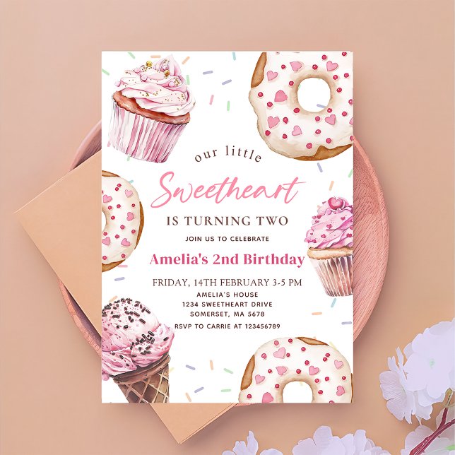 Little Sweetheart Pink Cupcake & Doughnut Birthday Invitation (Creator Uploaded)