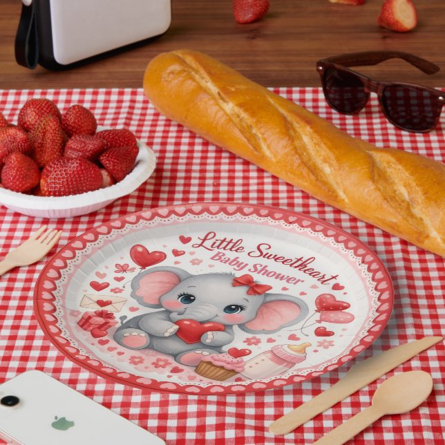 Little Sweetheart Pink Elephant Baby Shower Paper  Plate (Picnic)