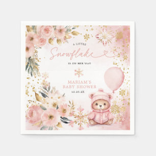 Little Sweetheart Pink Floral Bear Baby Shower  Napkin