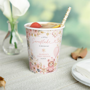Little Sweetheart Pink Floral Bear Baby Shower Paper Cups