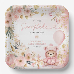 Little Sweetheart Pink Floral Bear Baby Shower Paper Plate