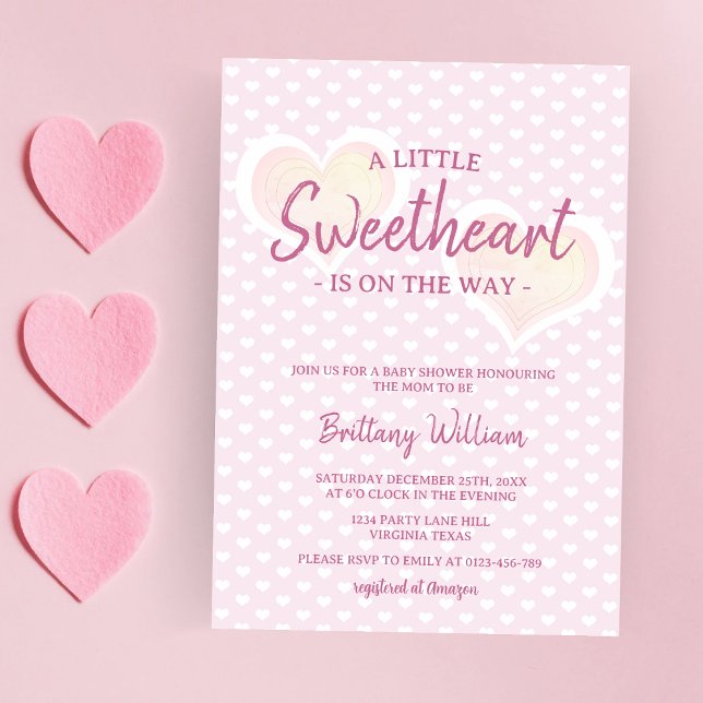 Little Sweetheart Pink Girl Hearts Baby Shower Invitation (Creator Uploaded)