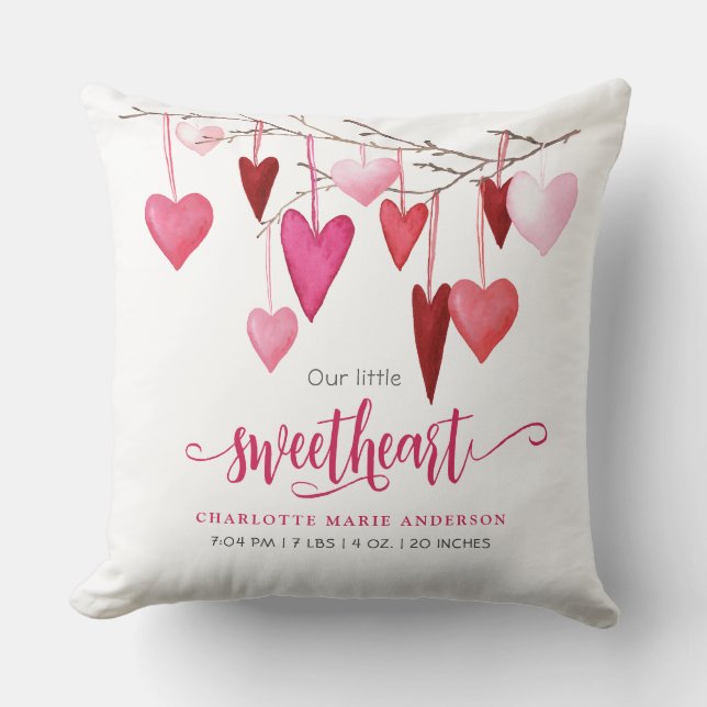 Little Sweetheart Pink Heart Baby Nursery Cushion (Front)