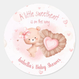 Little Sweetheart Pink Heart Girl Baby Shower Classic Round Sticker