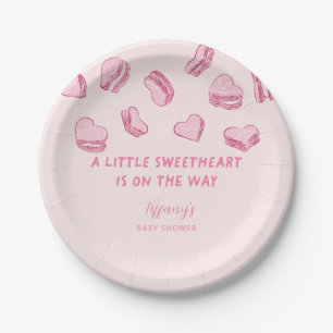 Little Sweetheart Pink Heart Macarons Baby Shower Paper Plate