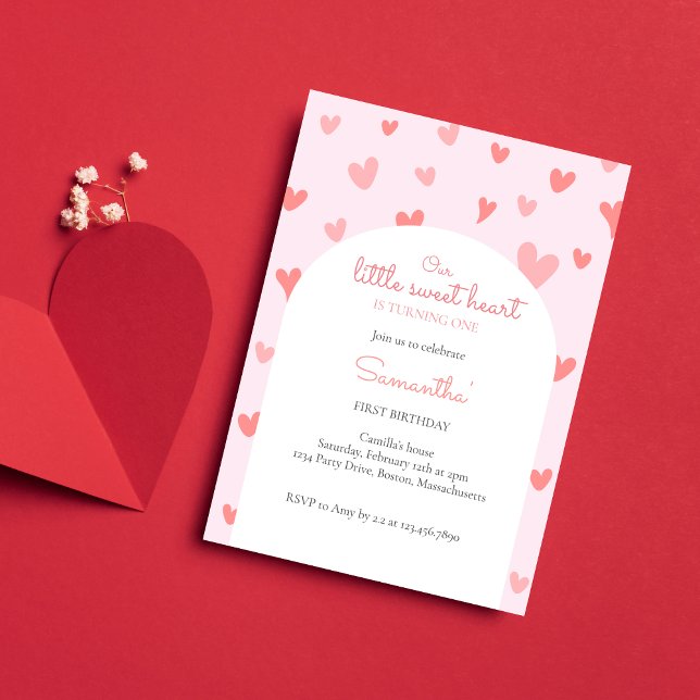 Little Sweetheart Pink Peach Hearts 1st  Invitation (Creator Uploaded)