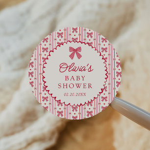 Little Sweetheart Pink Red Bow Baby Shower Classic Round Sticker