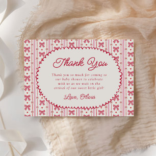 Little Sweetheart Pink Red Bow Baby Shower Thank You Card