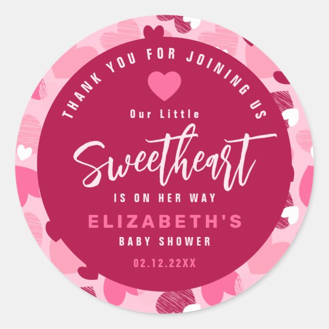 Little Sweetheart Pink Valentine's Baby Shower Classic Round Sticker (Front)