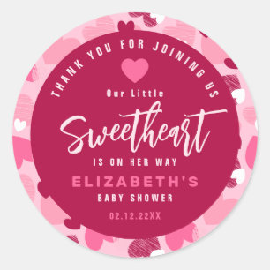 Little Sweetheart Pink Valentine's Baby Shower Classic Round Sticker