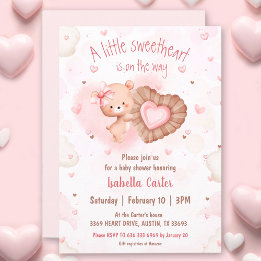 Little Sweetheart Pink Valentines Girl Baby Shower Invitation