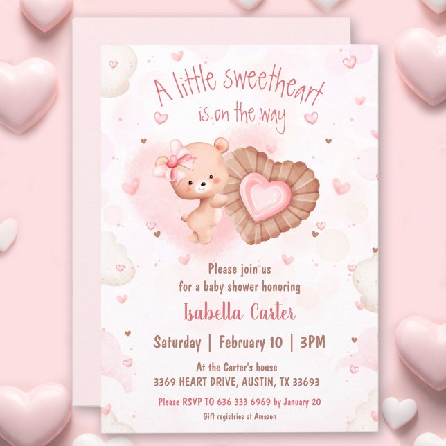 Little Sweetheart Pink Valentines Girl Baby Shower Invitation (Little Sweetheart Pink Valentines Girl Baby Shower Invitation)