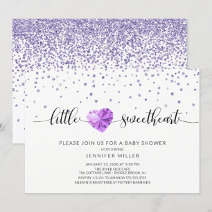 Little Sweetheart Purple Heart Girls Baby Shower Invitation