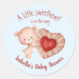 Little Sweetheart Red Blue Valentines Baby Shower Classic Round Sticker