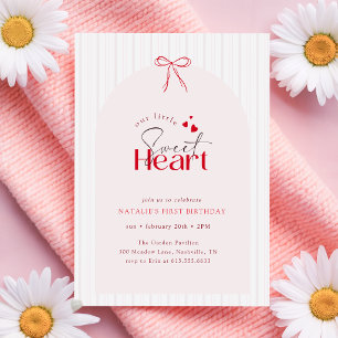 Little Sweetheart Red Bow First Birthday Invitation