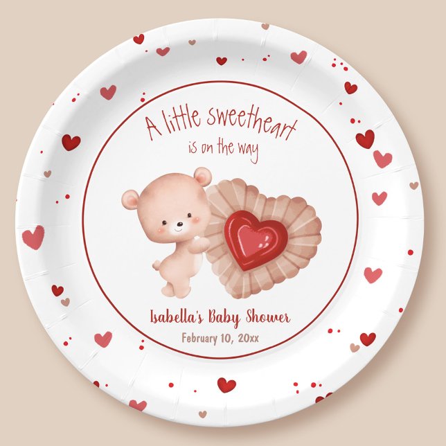 Little Sweetheart Red Heart Valentines Baby Shower Paper Plate (Little Sweetheart Red Heart Valentines Baby Shower Paper Plates)