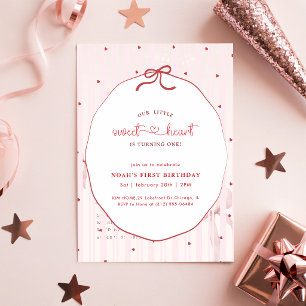 Little Sweetheart Red Pink Bow First Birthday Invitation