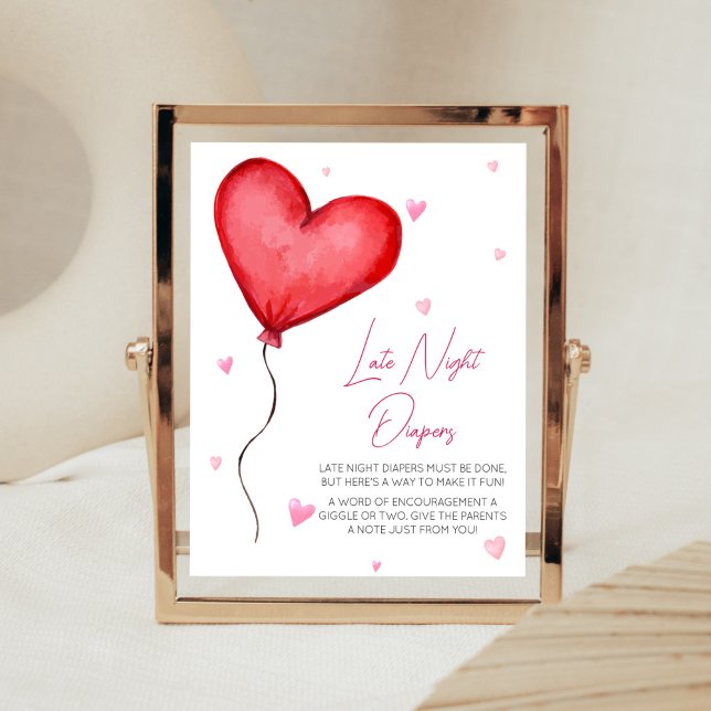 Little Sweetheart Red Valentine Late Night Diapers Poster (Minimalist Little Sweetheart Baby Shower Late Night Diapers Sign)
