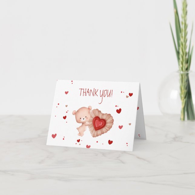 Little Sweetheart Red Valentines Boy Baby Shower Thank You Card (Front)