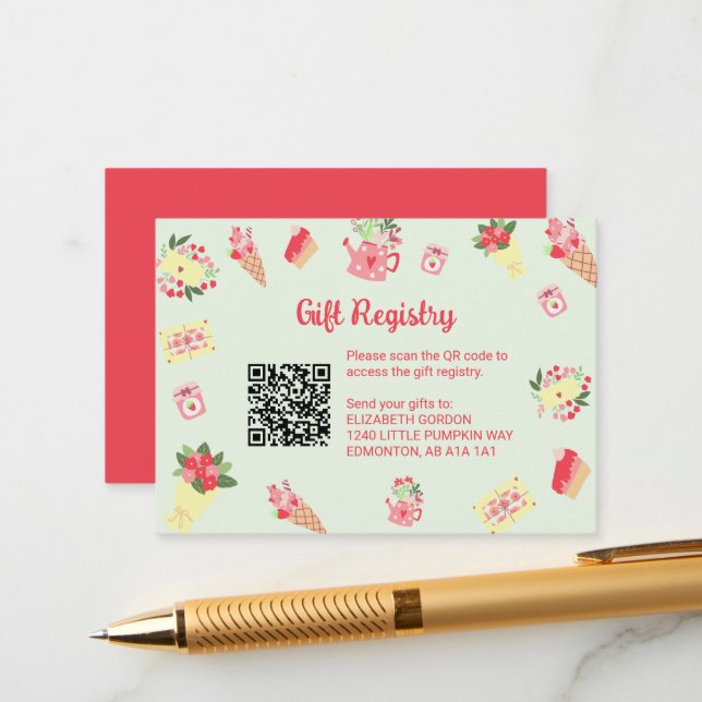 Little Sweetheart Registry QR Code Baby Shower Enclosure Card (Front/Back In Situ)