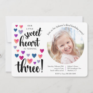 Little Sweetheart Third Birthday Invitation