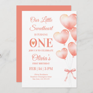 Little Sweetheart Turns One Baby Girl Invitation