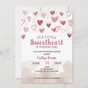 Little Sweetheart turns ONE, Valentine Birthday Invitation
