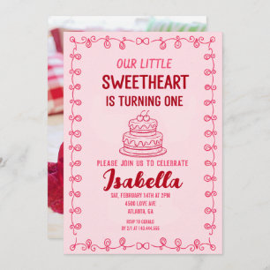 Little Sweetheart Valentine 1st Birthday Cake Invitation