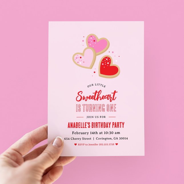 Little Sweetheart Valentine 1st Birthday Party Invitation (Creator Uploaded)