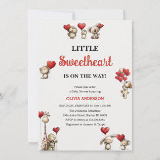Little Sweetheart Valentine animals Baby Shower  Invitation