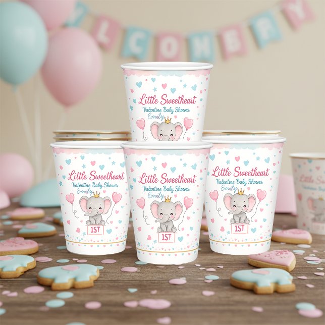 Little Sweetheart Valentine Baby Shower Elephant Paper Cups (Creator Uploaded)