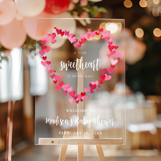 Little Sweetheart Valentine Baby Shower Welcome Acrylic Sign (Creator Uploaded)