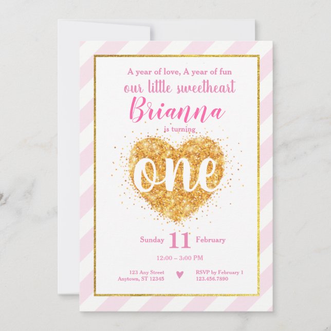 Little Sweetheart Valentine First Birthday Invite (Front)