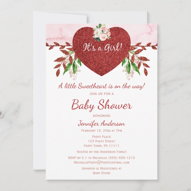 Little Sweetheart Valentine Girl Baby Shower Invitation (Front)