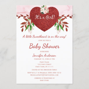 Little Sweetheart Valentine Girl Baby Shower Invitation
