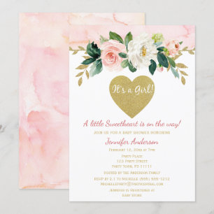 Little Sweetheart Valentine Girl Pink Baby Shower Invitation