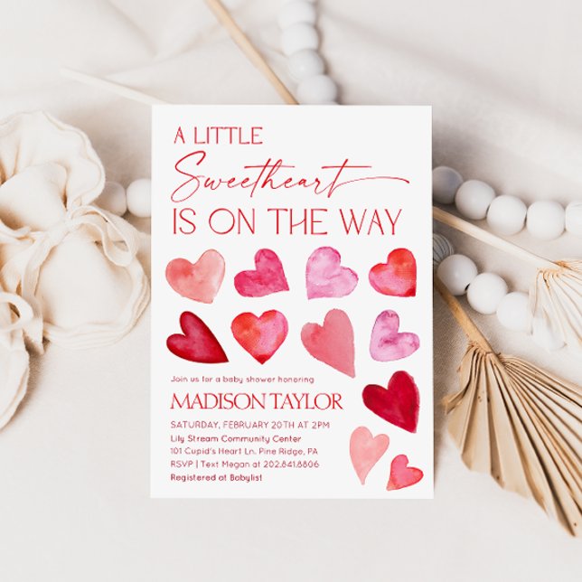 Little Sweetheart Valentine Hearts Baby Shower Invitation (Creator Uploaded)