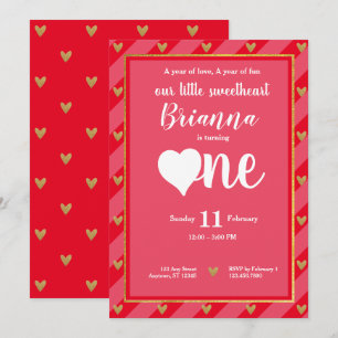 Little Sweetheart Valentine Hearts First Birthday Invitation
