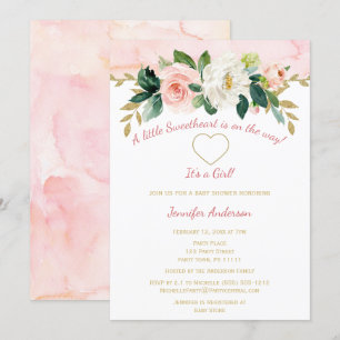 Little Sweetheart Valentine Pink Gold Baby Shower Invitation